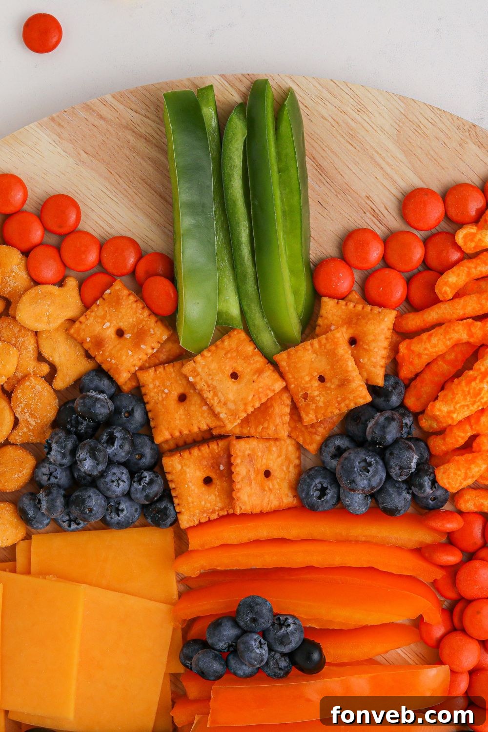 Close-up of a pumpkin snack board, showing intricate details and a variety of textures.