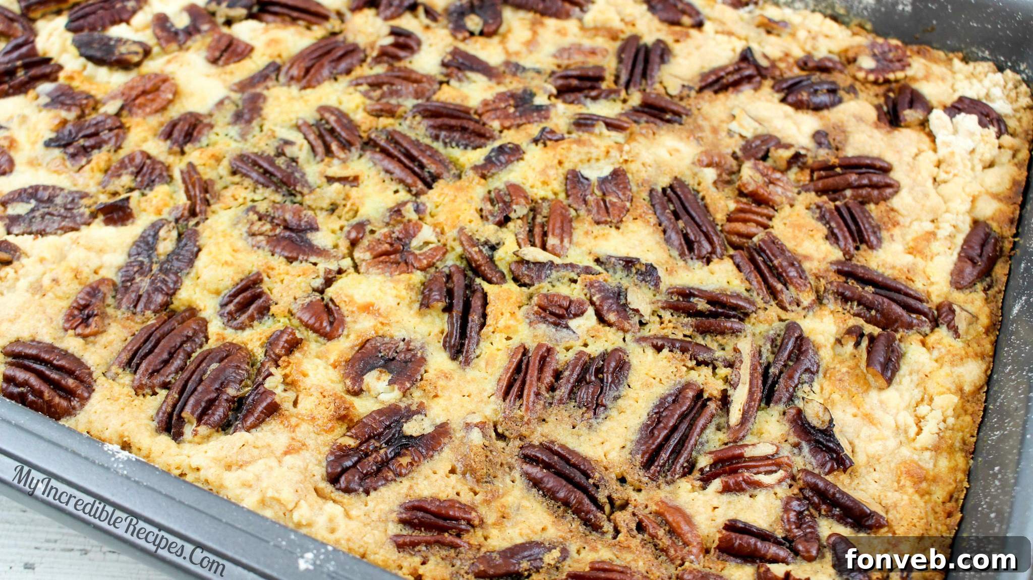 Easy Pumpkin Pecan Dump Cake 12 Freshly baked Pumpkin Pecan Dump Cake, golden brown and bubbling