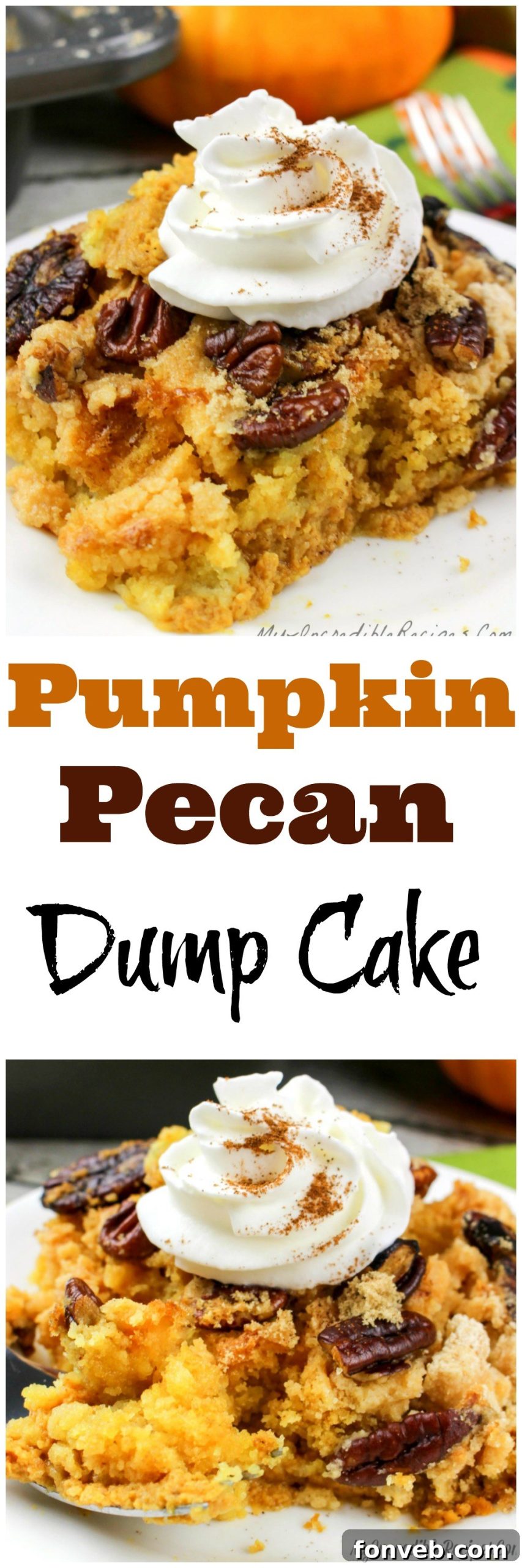 Easy Pumpkin Pecan Dump Cake 19 Pinterest graphic: Pin this Pumpkin Pecan Dump Cake recipe