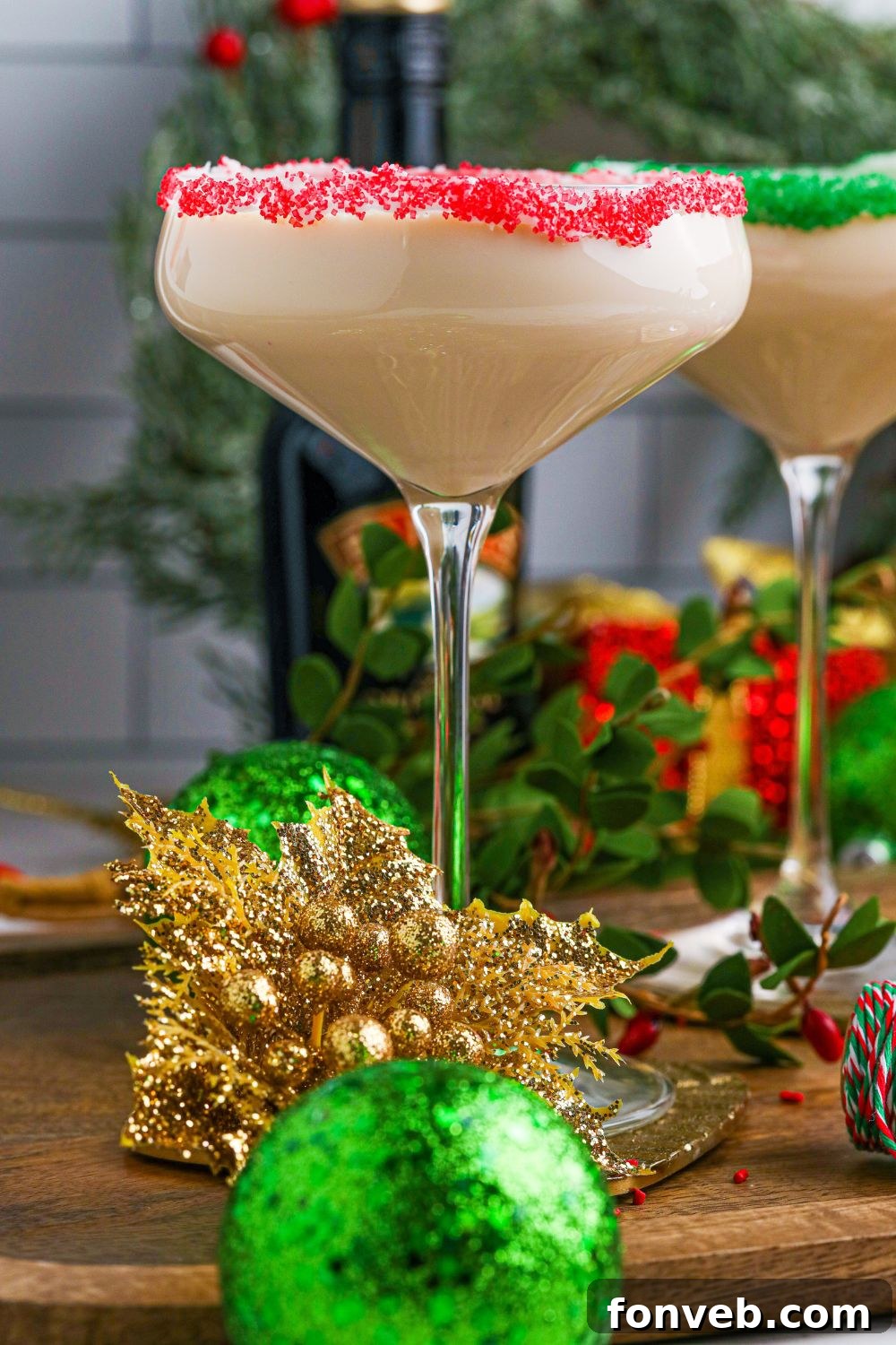 An artistic underside view of a Baileys cocktail in a glass, highlighting its rich color and inviting presentation.
