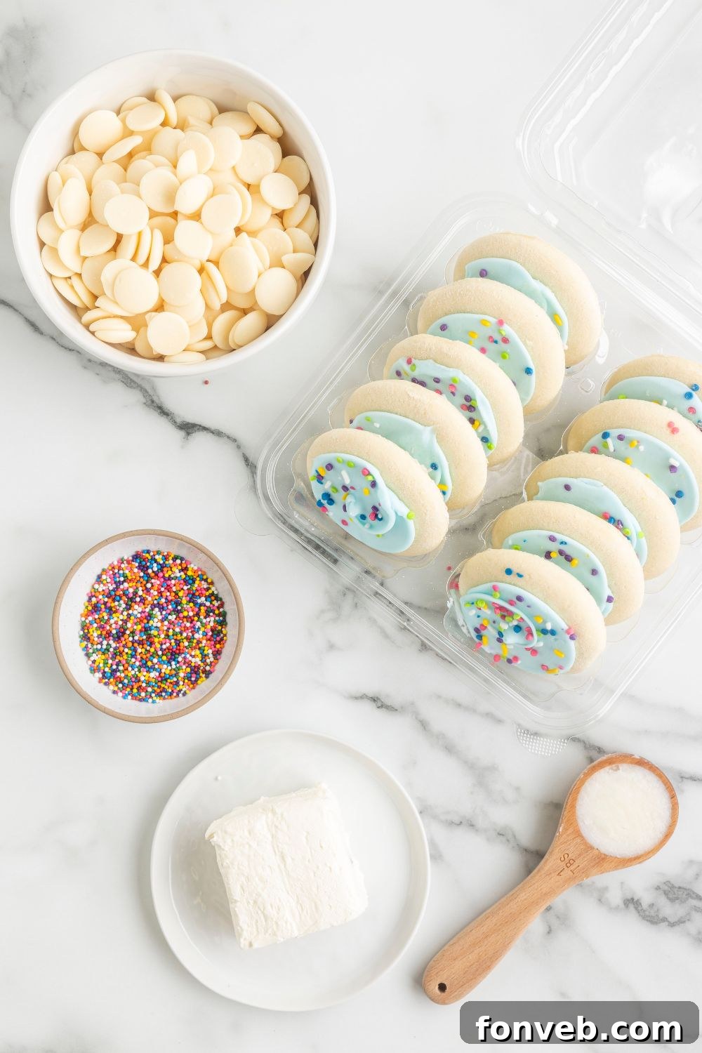 lofthouse cookie truffle ingredients on table in glass bowls and measuring spoons