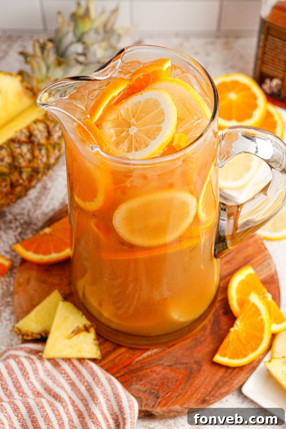 Endzone Chill 2 Touchdown Tea in a clear glass pitcher ready for serving.