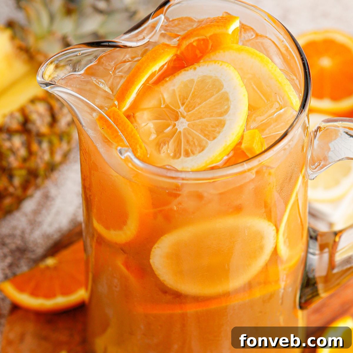 Endzone Chill 3 Touchdown Tea served in a large pitcher on an outdoor table.