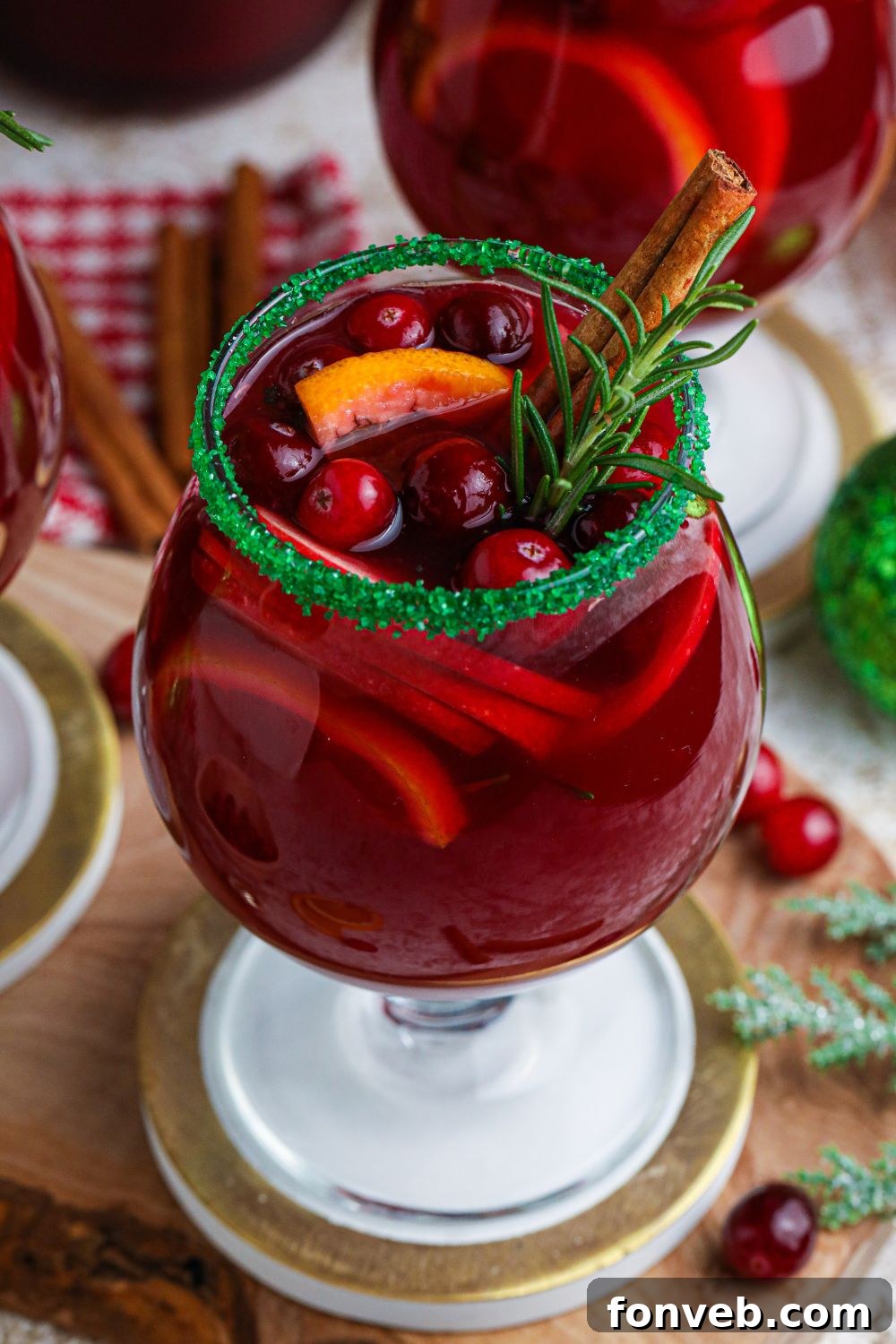 overhead side view of sangria in a glass 