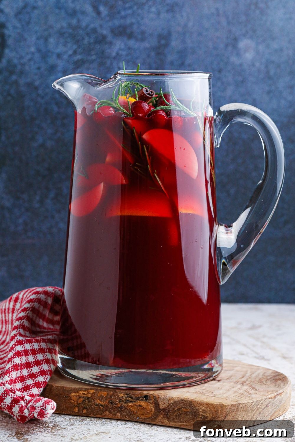 sangria in a glass pitcher on table