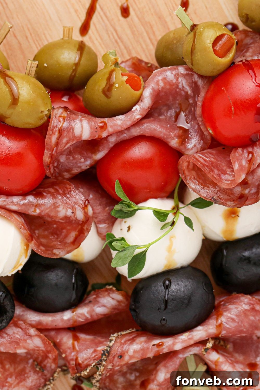 Close-up view of antipasto bites
