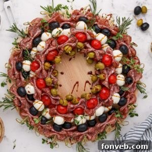 Antipasto Wreath on table to showcase it