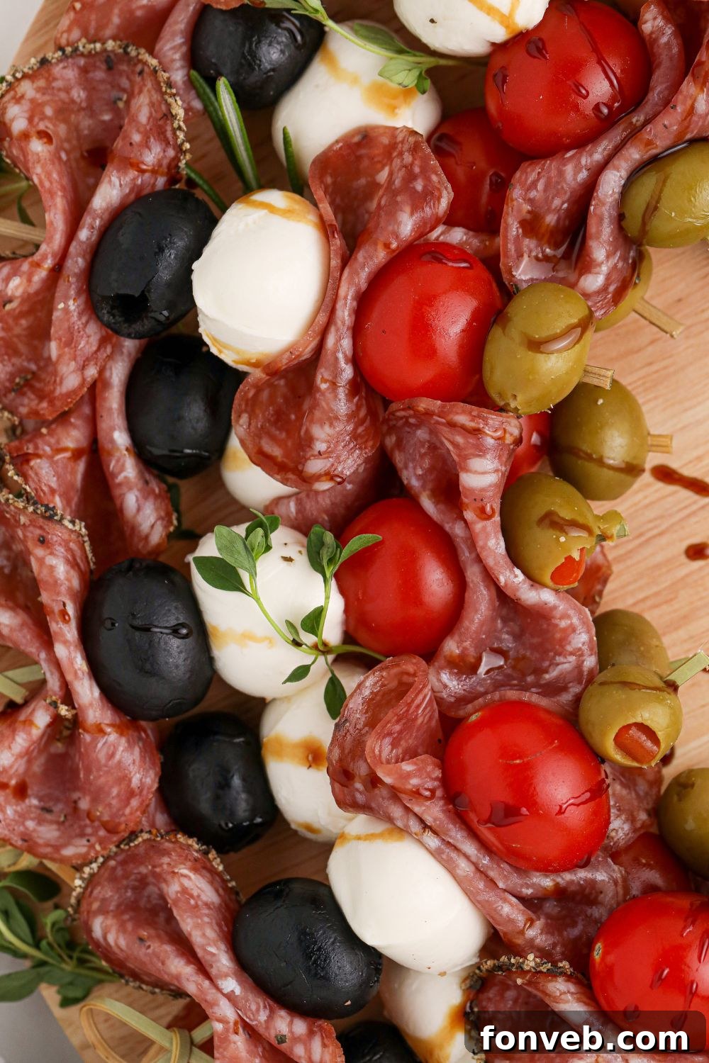 Close-up of a beautifully arranged antipasto appetizer
