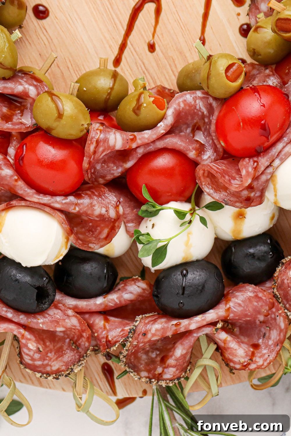 Close-up of a vibrant Antipasto Wreath