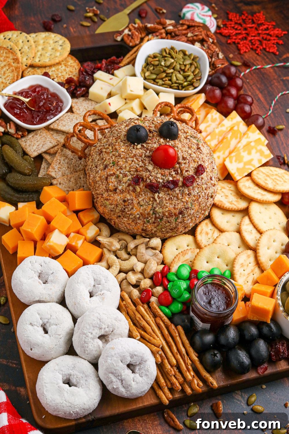 Rudolph's Holiday Charcuterie Platter 12 Reindeer charcuterie board display on a holiday table