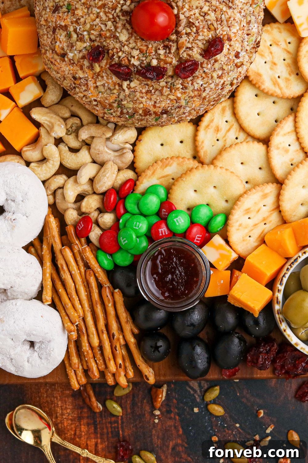 Rudolph's Holiday Charcuterie Platter 18 Close-up of a portion of the cheese and meat board on a table
