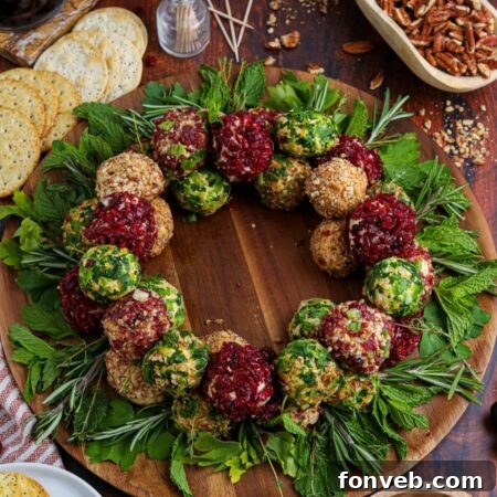 Cheese Ball Wreath on wreath on table
