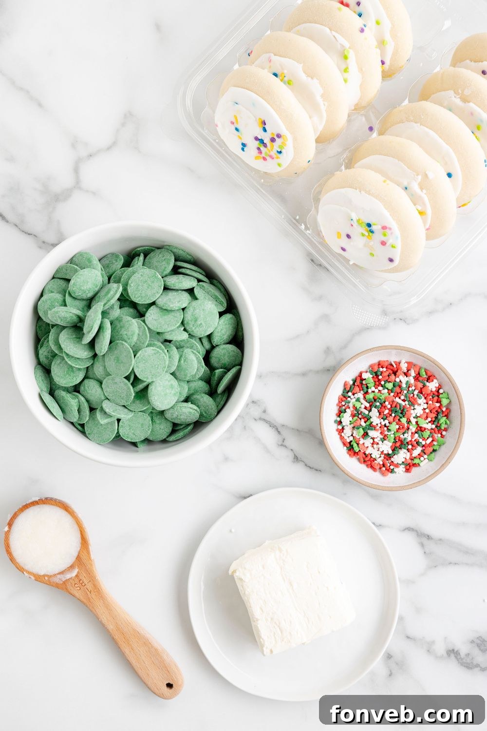 Lofthouse's Signature Christmas Truffles 4 ingredients for truffles on marble counter