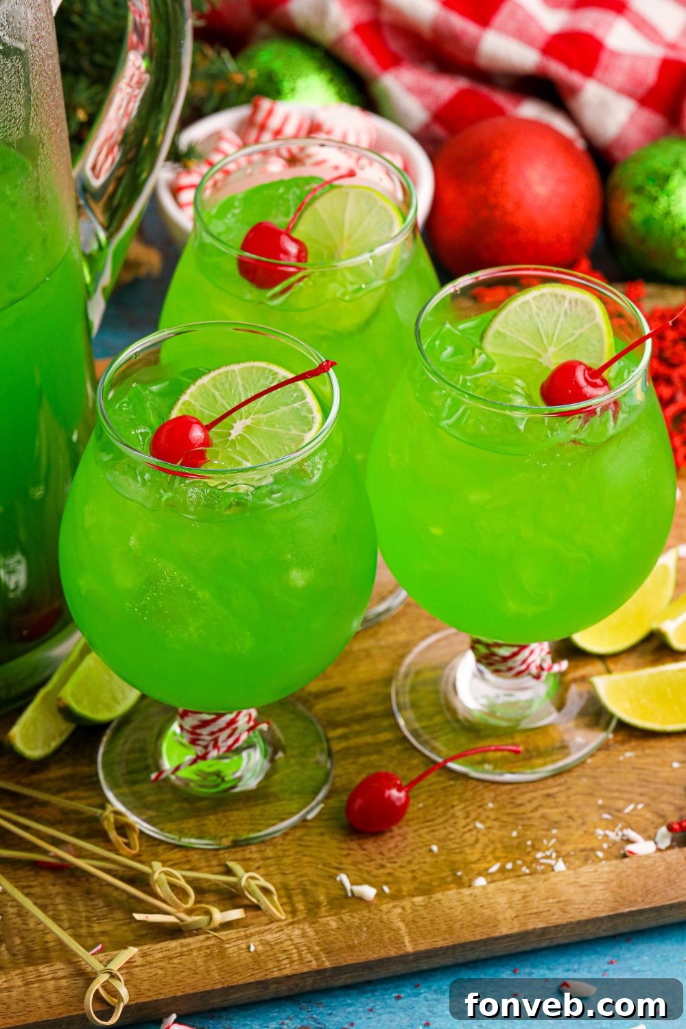 Christmas punch in glasses on table 