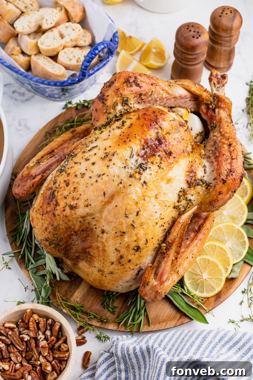 whole roasted turkey on table