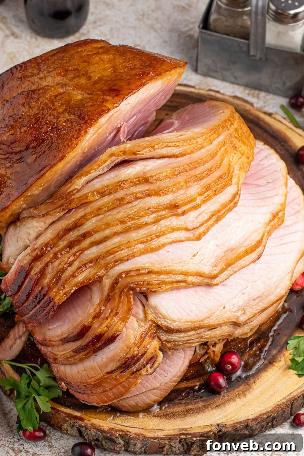 sliced ham on platter