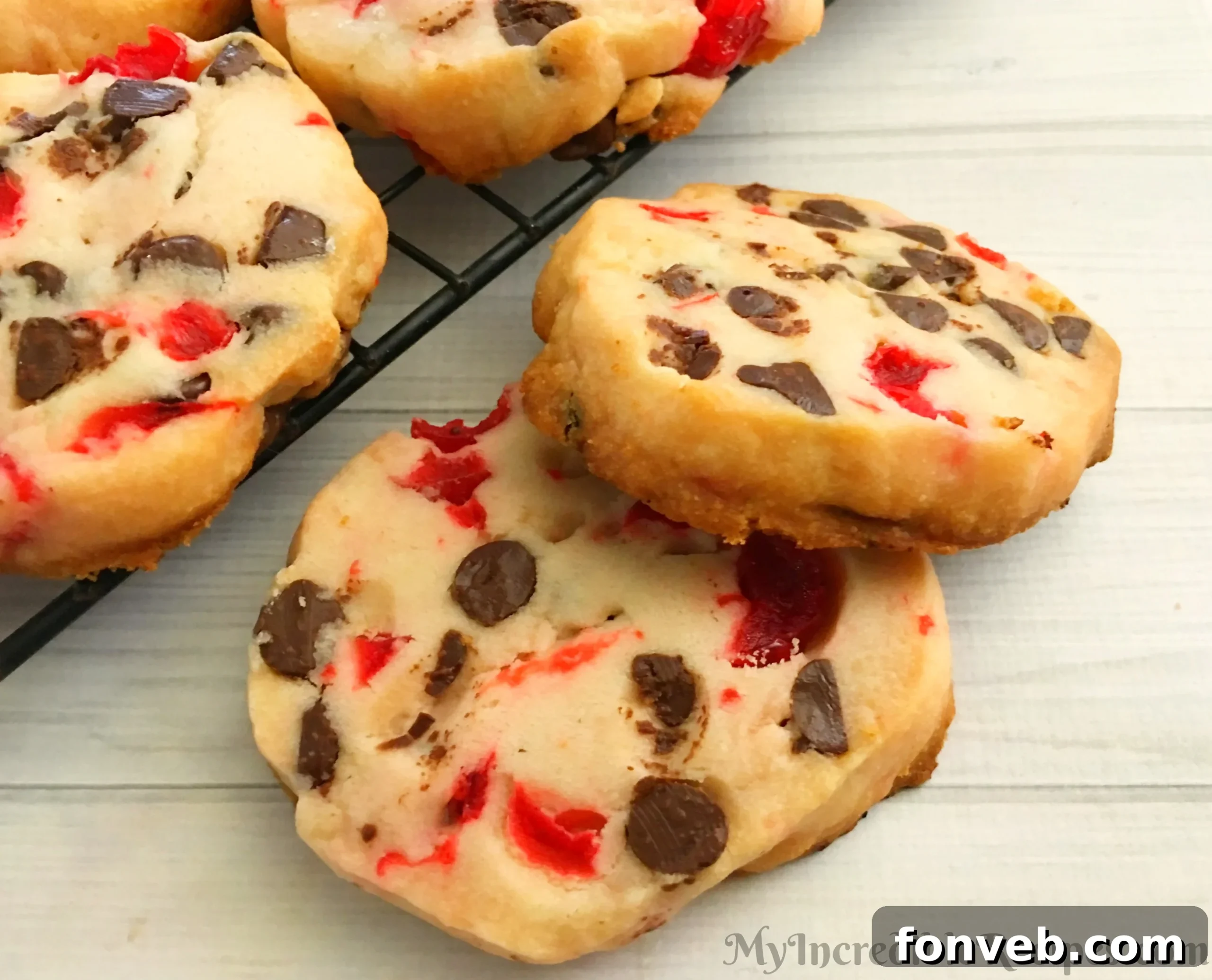 cherry shortbread cookies on a plate