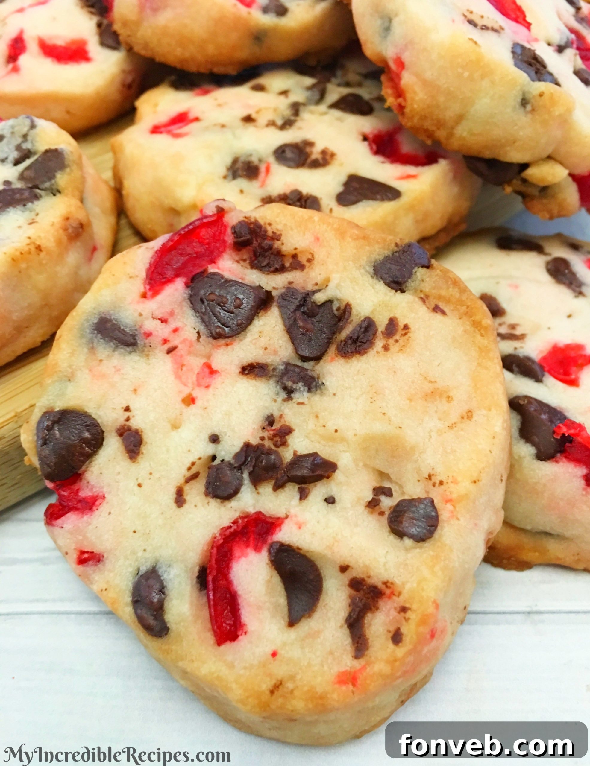stack of cherry shortbread cookies