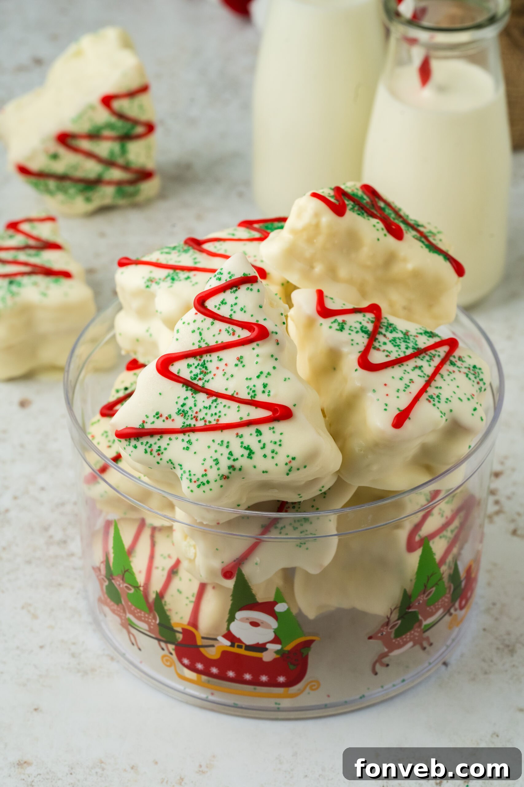 Christmas Tree Snack Cakes from Scratch 11 Assembled cakes in a glass bowl on a table