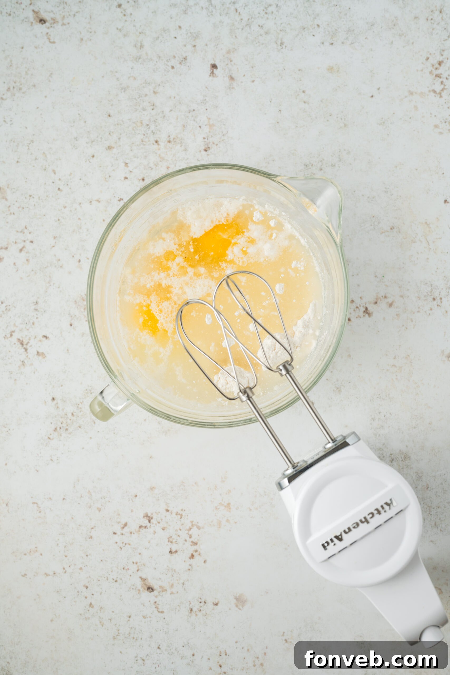 Christmas Tree Snack Cakes from Scratch 5 Cake mix being blended in a glass bowl