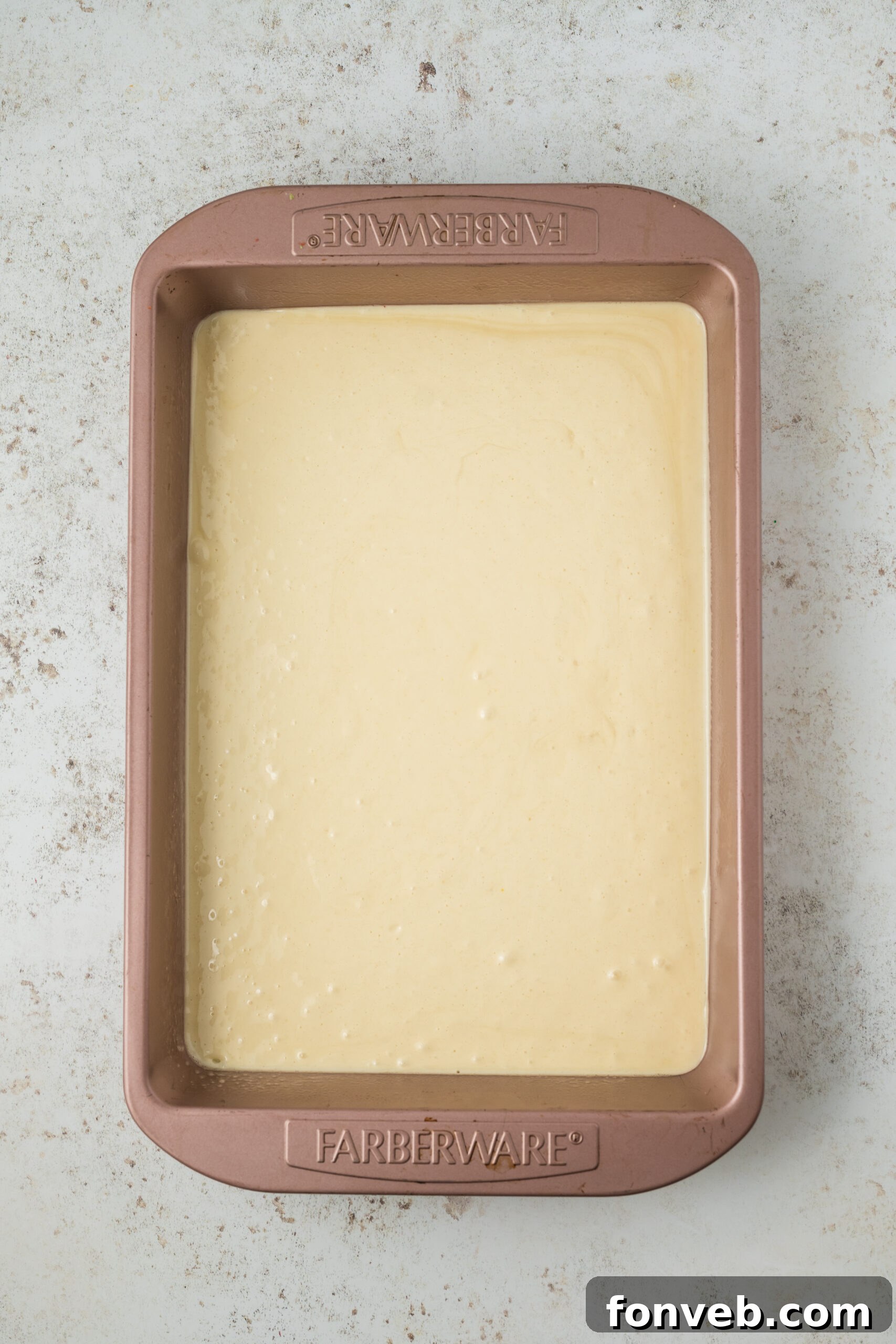 Christmas Tree Snack Cakes from Scratch 6 Raw cake batter spread evenly in a baking pan