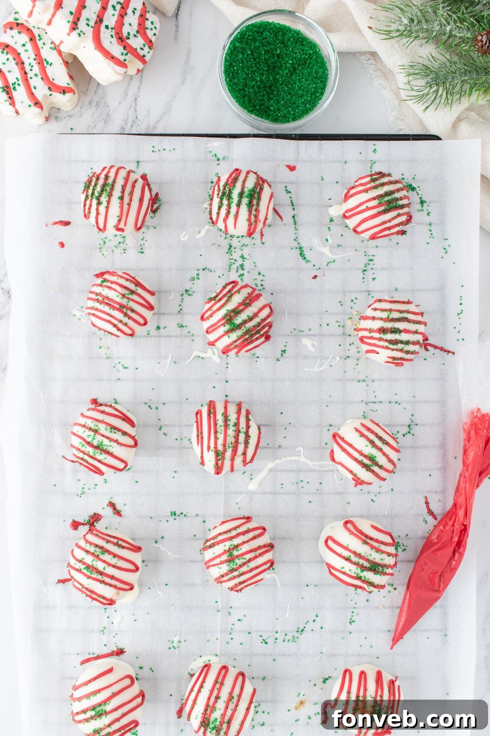 overhead shot of decorated candy truffles 