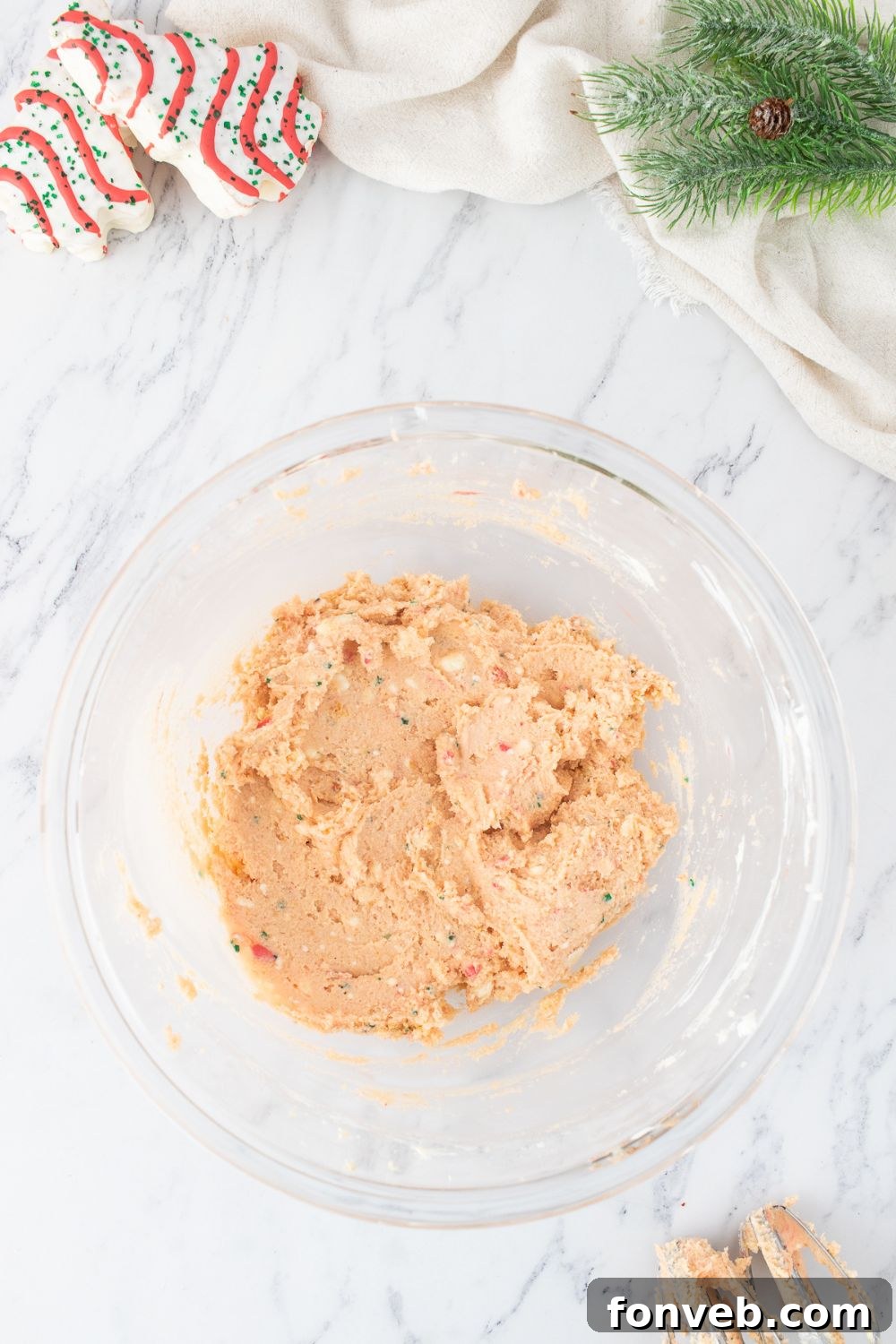 cake ball batter in a glass bowl 