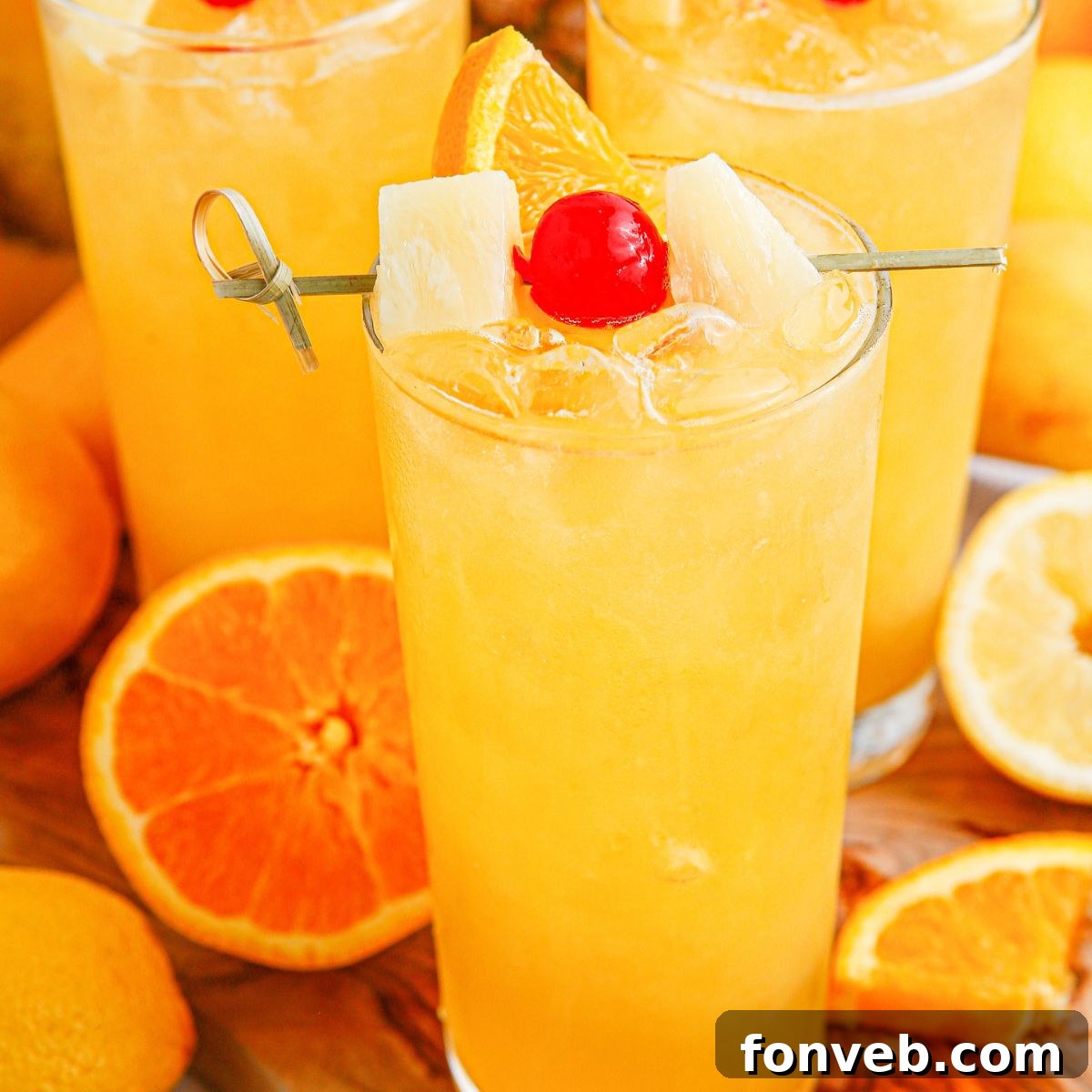 Tropical Lemonade Punch in glasses on table 