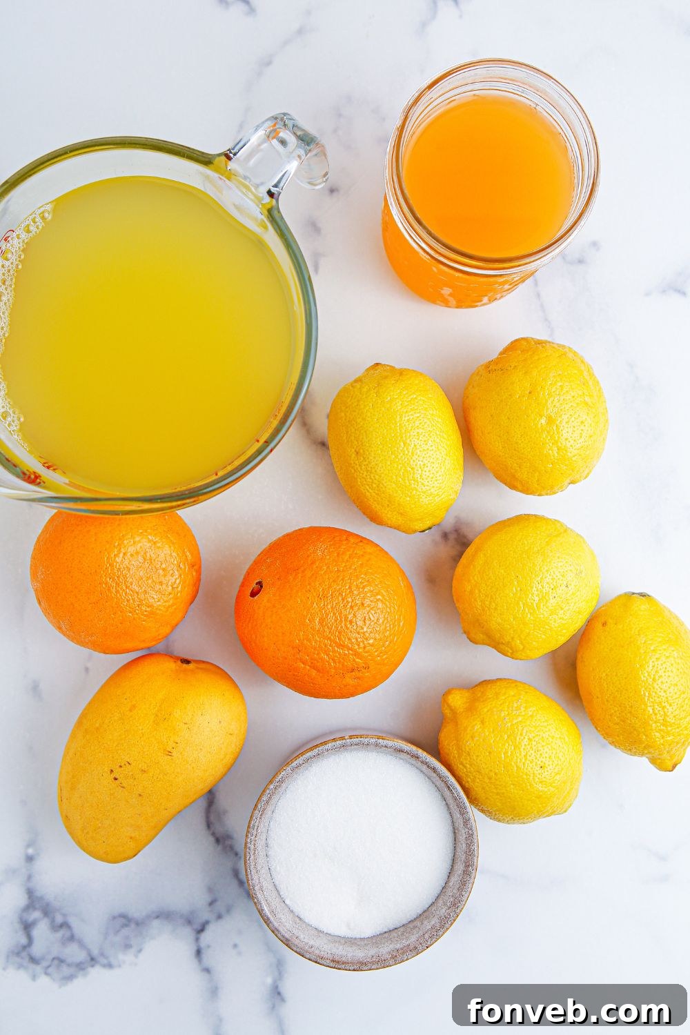 ingredients for making a tropical punch on table