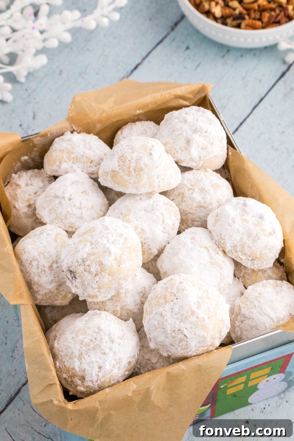 Russian tea cakes in container 