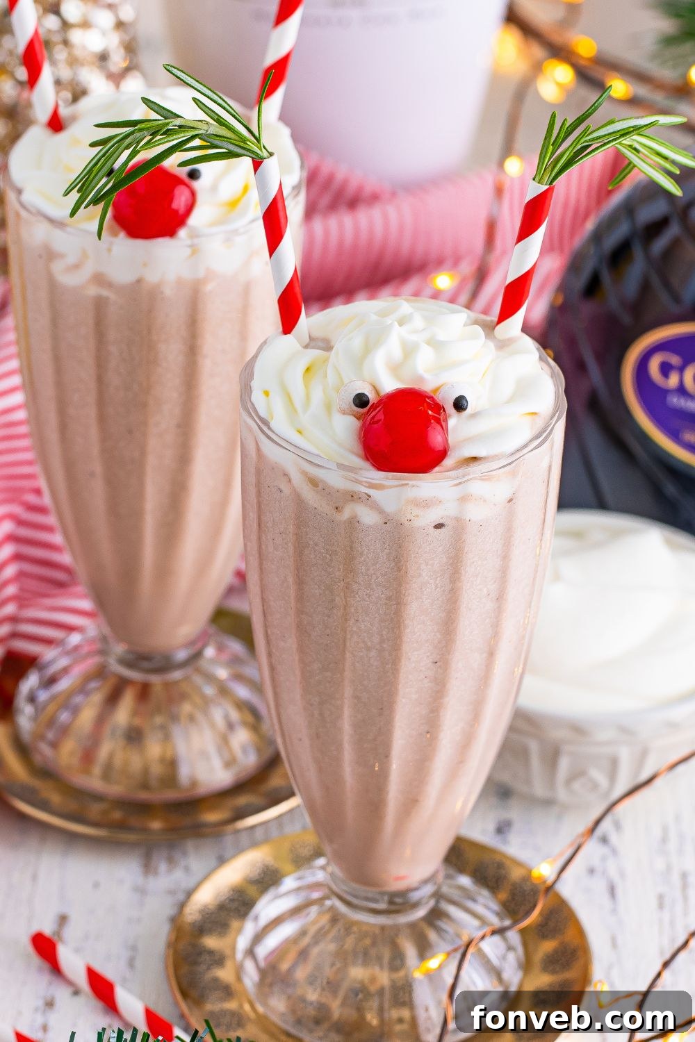 A festive Rudolph Cocktail, beautifully presented and ready for holiday celebrations.