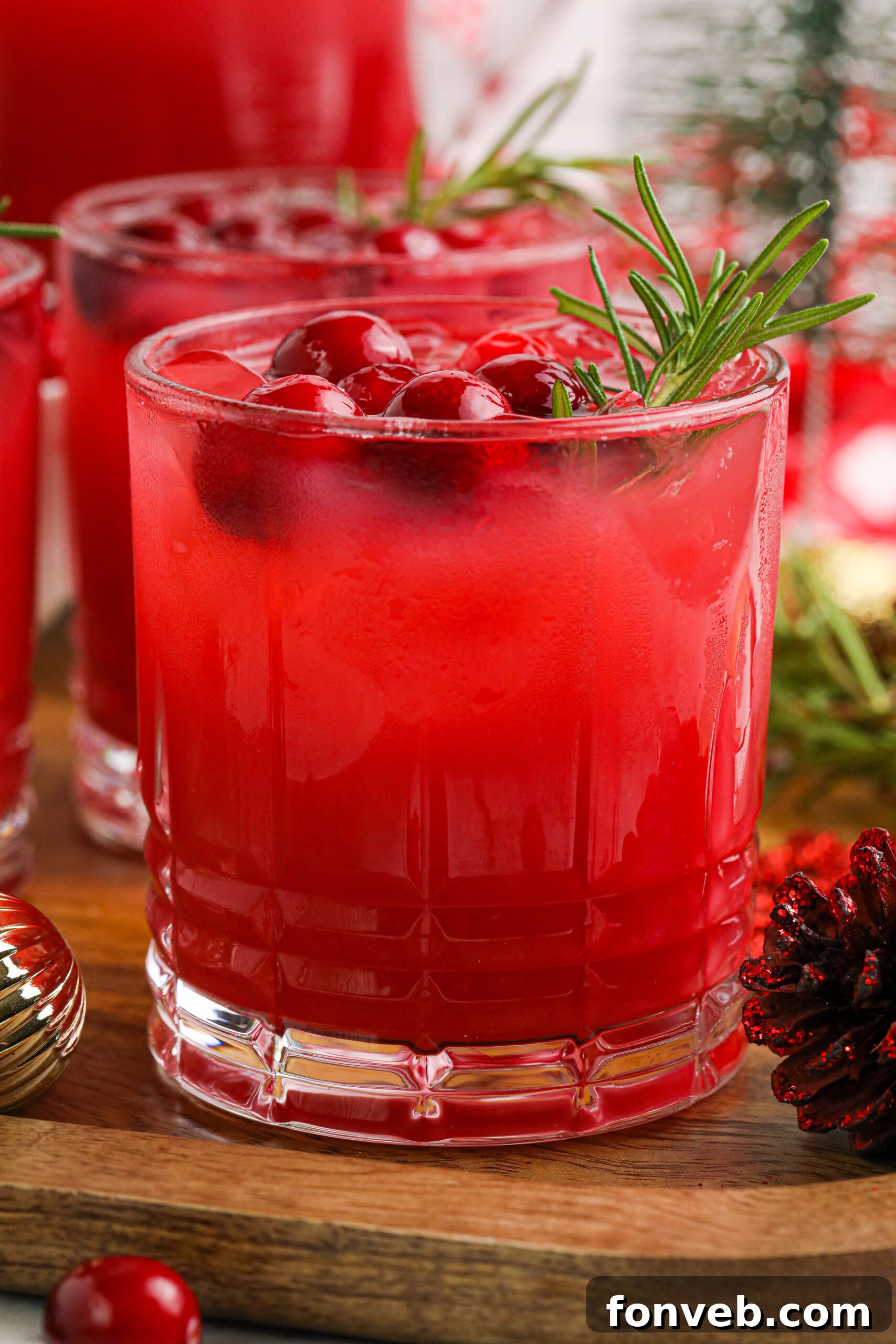 Yuletide Kiss Punch 2 close up of punch in a glass garnished with berries
