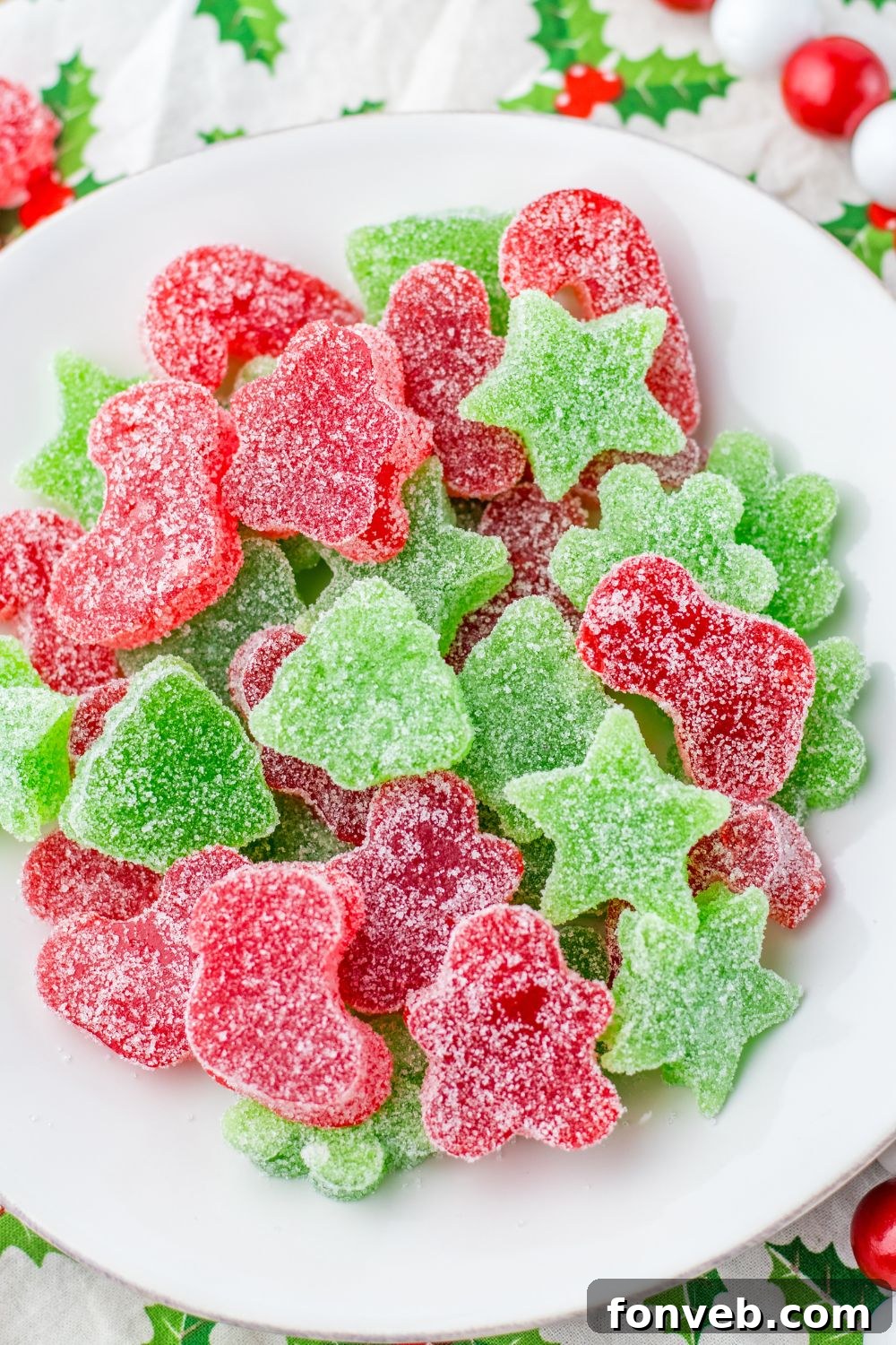 Yuletide Jewels 16 Plate of gumdrops on a white plate