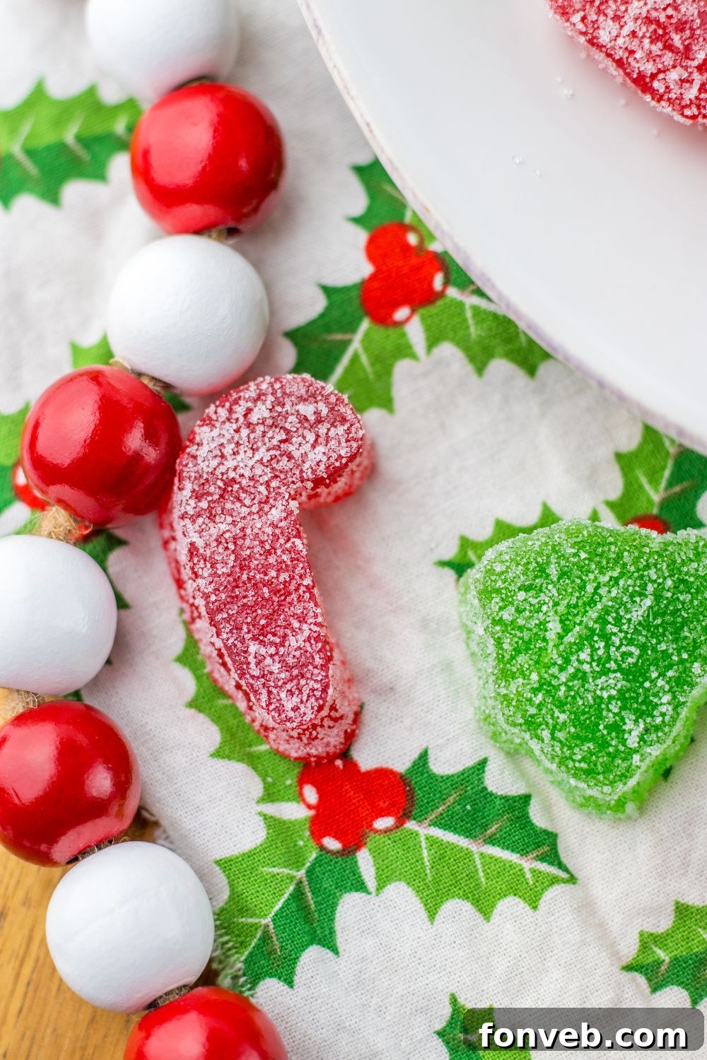 Yuletide Jewels 4 Gum drops on a table with Christmas decor
