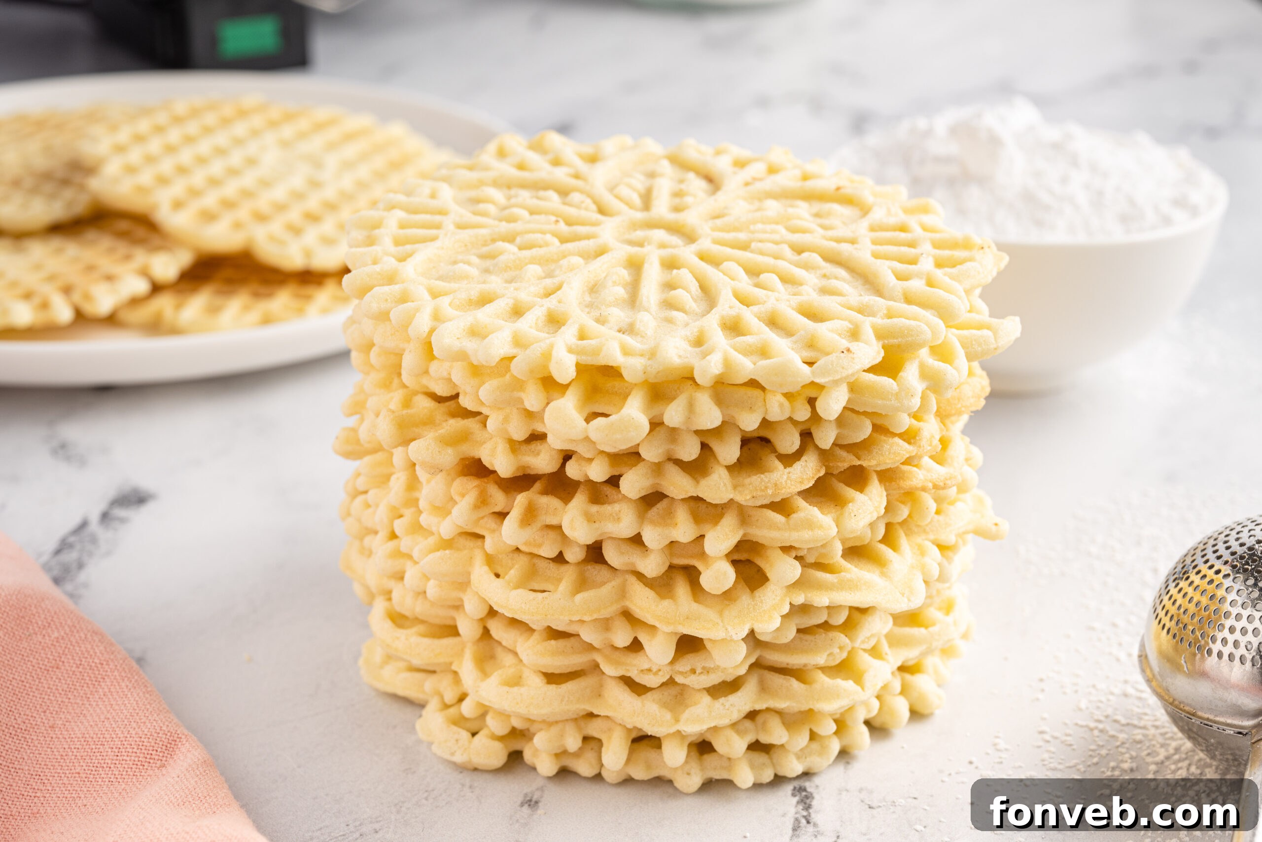 Pizzelles stacked on top of each other 