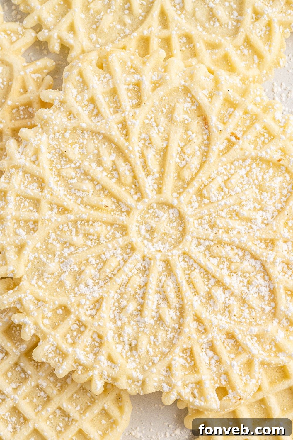 Pizzelle close up of the cookies 