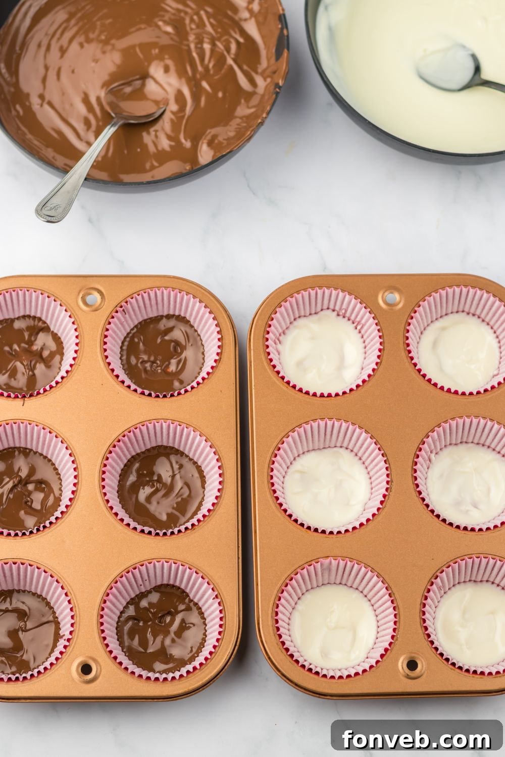 chocolate placed in muffin cups 