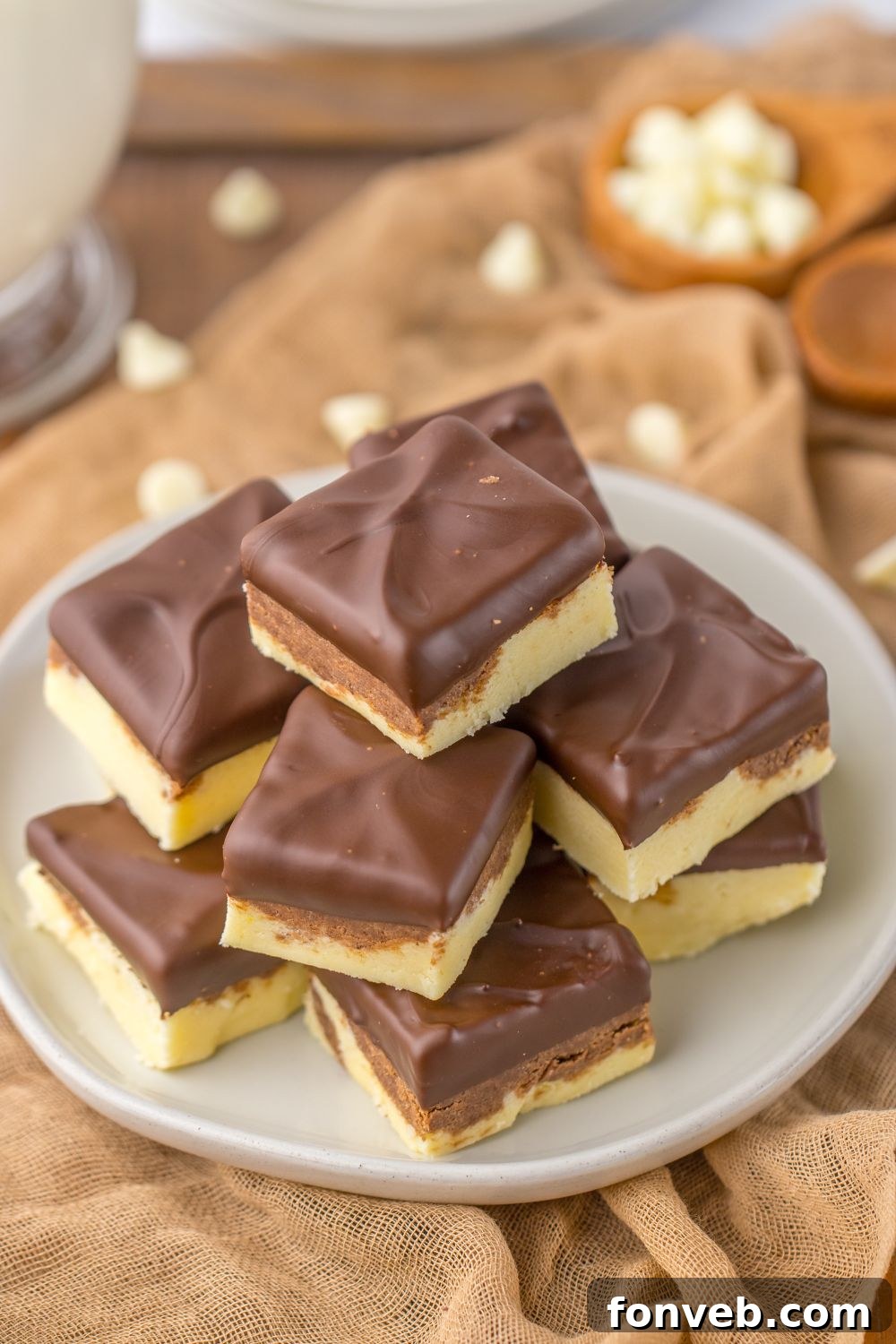 Boston Cream Dream Fudge 16 close up of fudge stacked on plate
