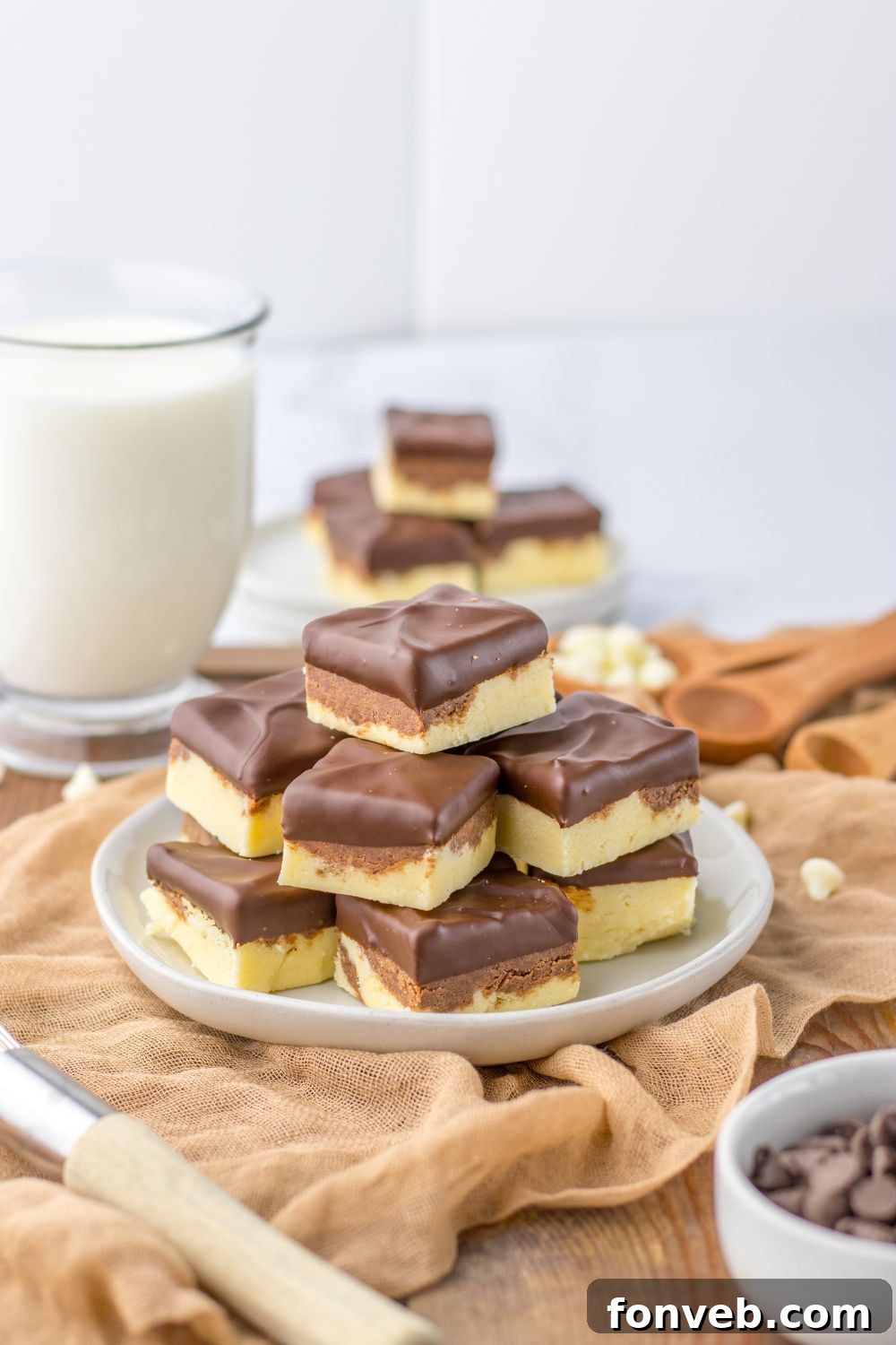 Boston Cream Dream Fudge 18 stacked fudge on plate