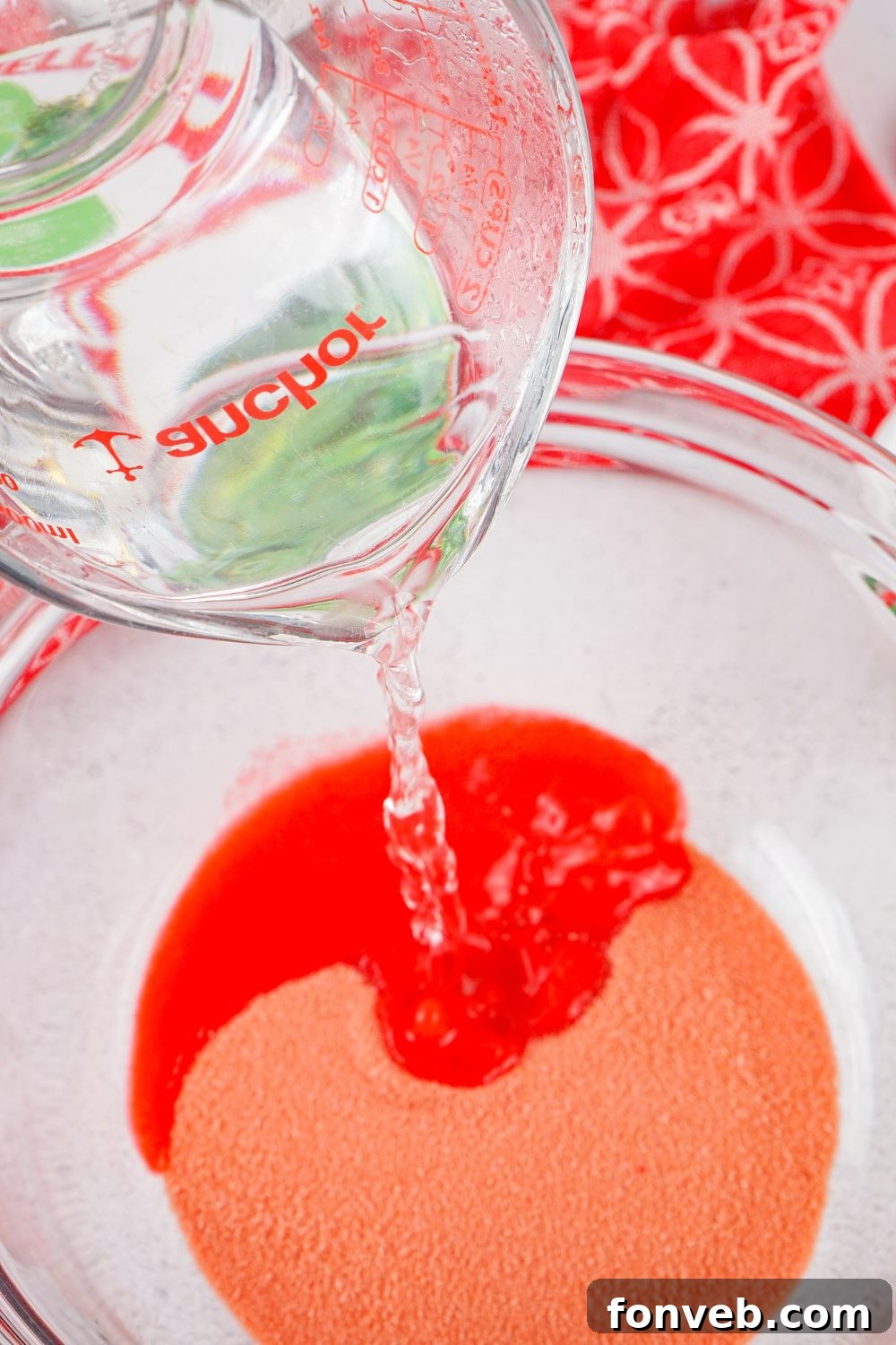 Yuletide Jiggle Shots 7 pouring water into the bowl