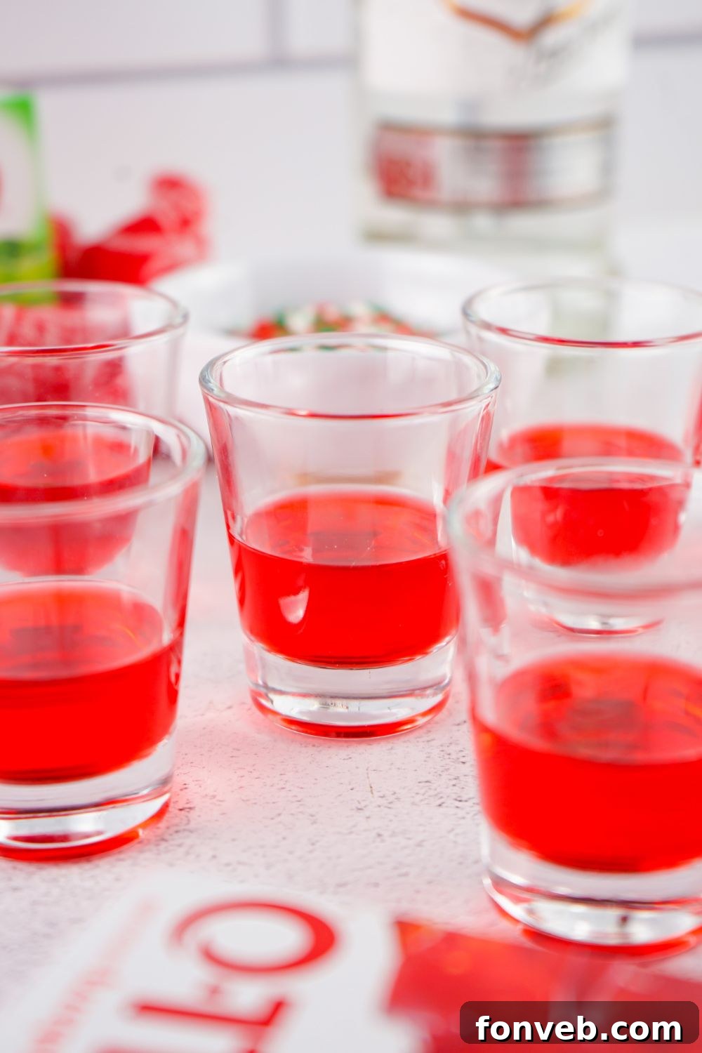 Yuletide Jiggle Shots 10 jello poured into shot glasses