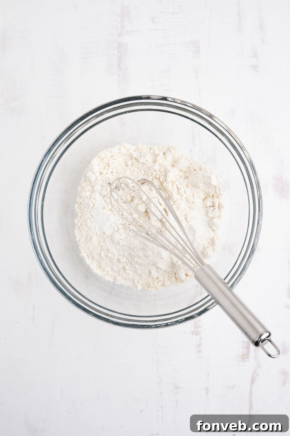 dry flour ingredients in a bowl for the Cherry Chocolate Chip Cookie dough mixture 