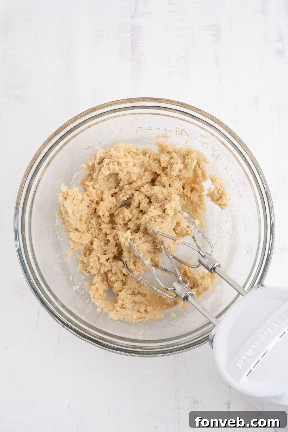 the base of the Cherry Chocolate Chip Cookie dough in a glass of a bowl 