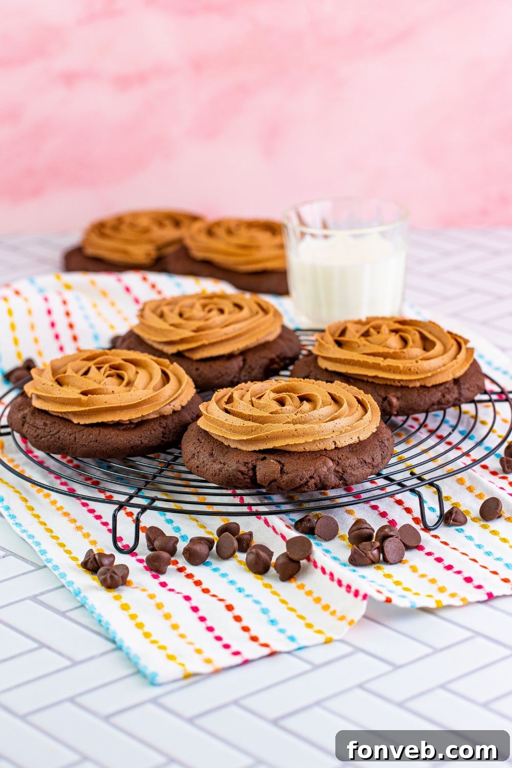 Chocolate Cake Cookies elegantly arranged on a platter, surrounded by classic chocolate chip cookies for contrast