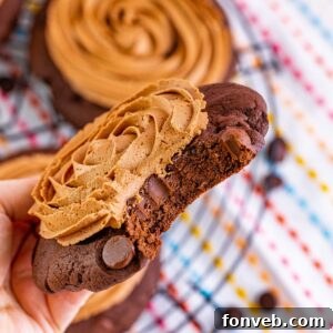 Chocolate Cake Cookie with a bite taken out of it being held in a hand
