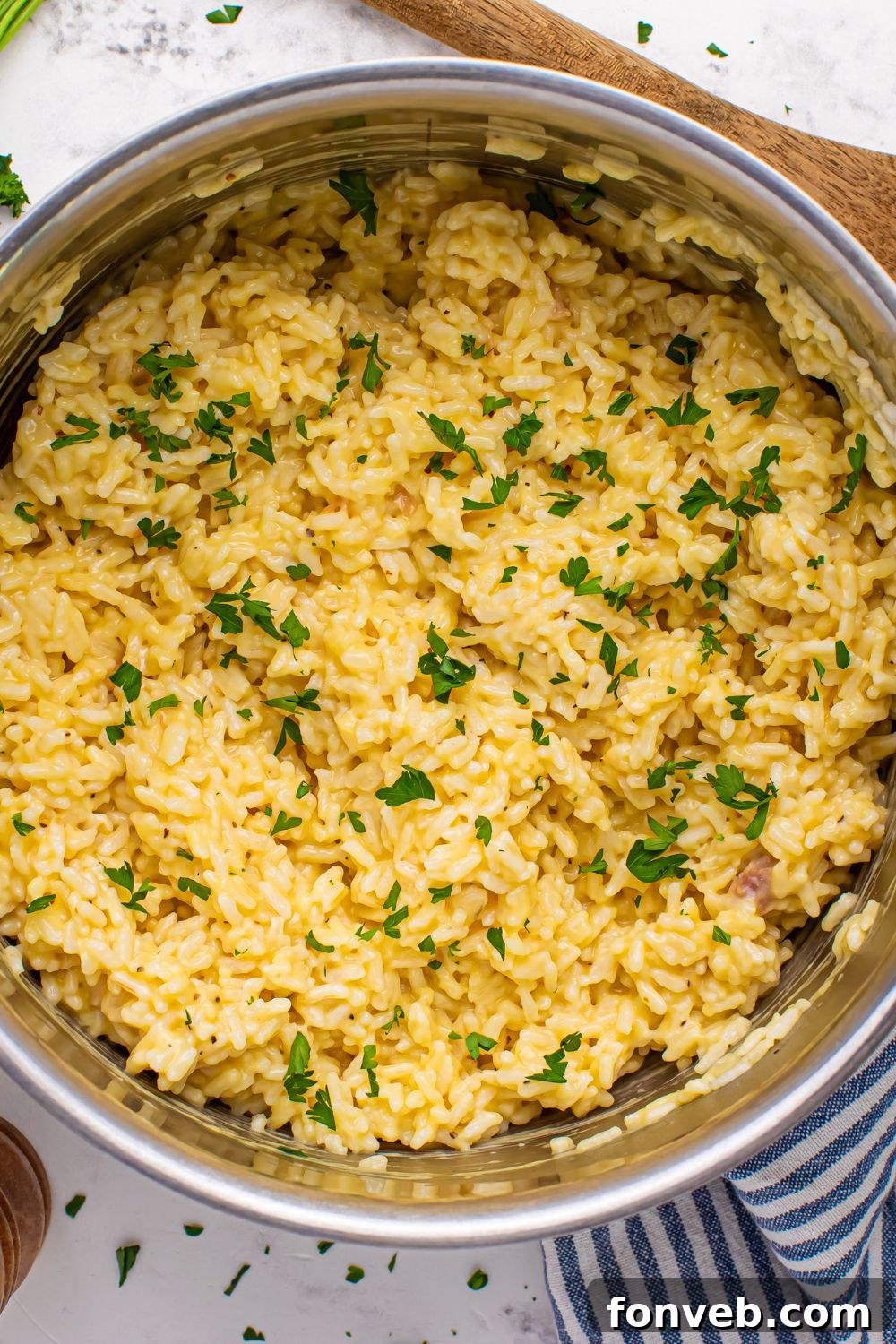 A pan full of cooked Souper Rice, showcasing its enticing texture.
