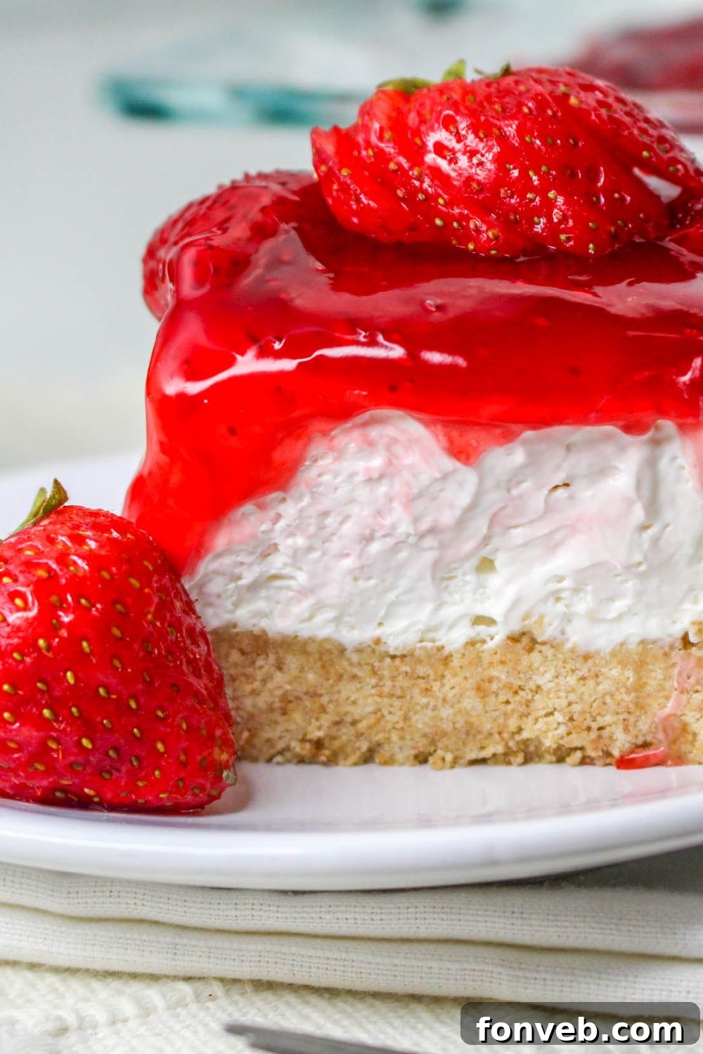 side view of No Bake Strawberry Delight on a plate 