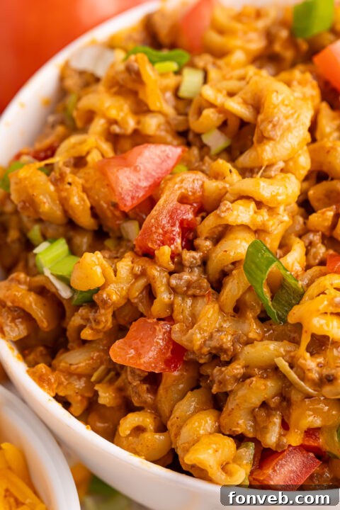 A bowl of Taco Macaroni and Cheese, perfectly plated and ready to be enjoyed.