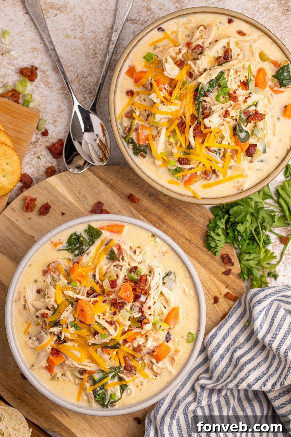 Several inviting bowls of Crack Chicken Soup arranged on a table, ready to be served and enjoyed