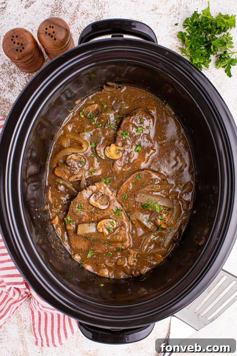 Cooked Slow Cooker Round Steak and Gravy
